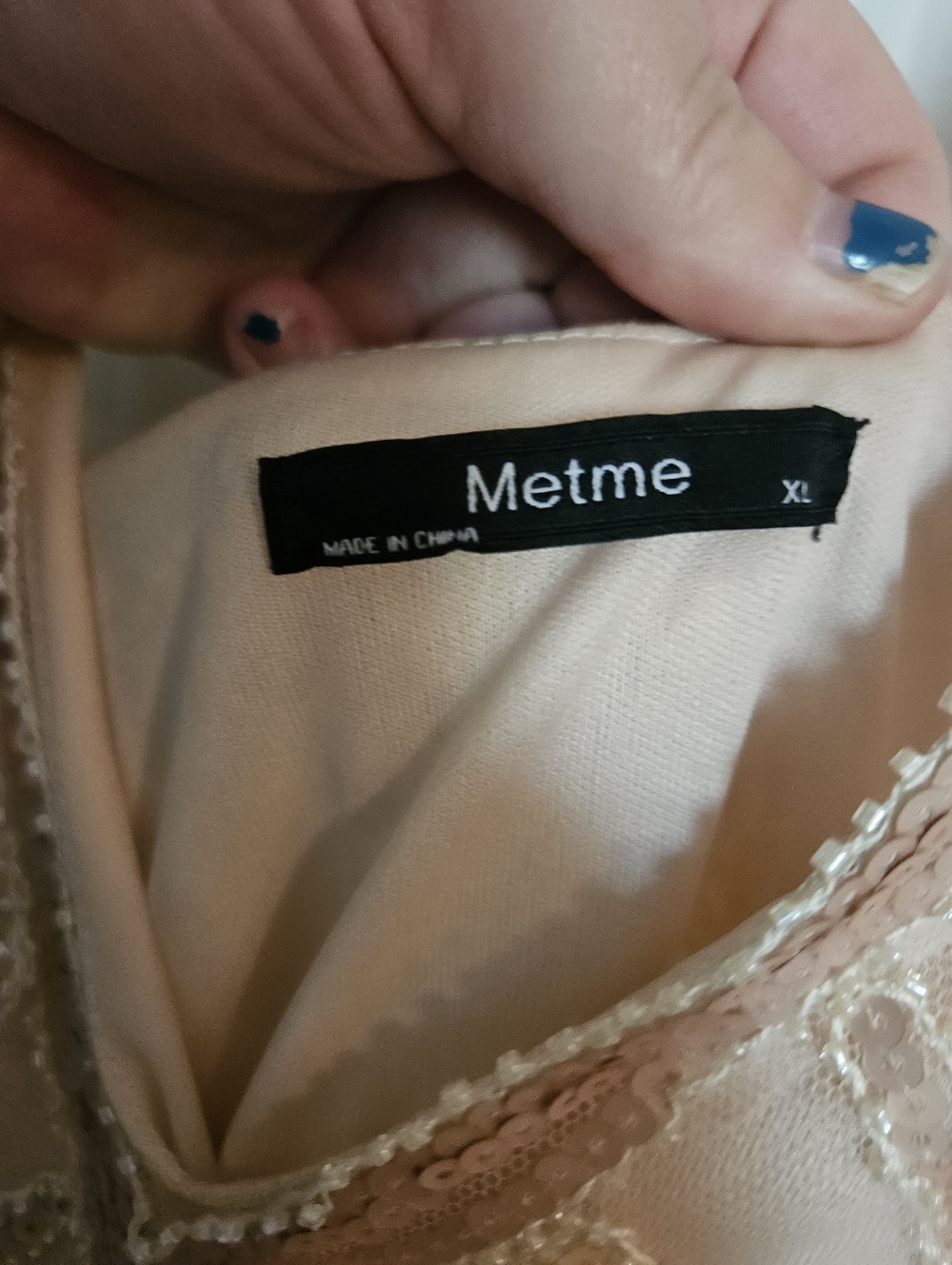 Metme 1920's Beaded V-Neck Slip Dress in Blush - Picture 4 of 5